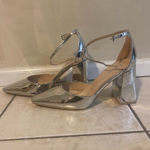 RAID metallic silver block heel pumps